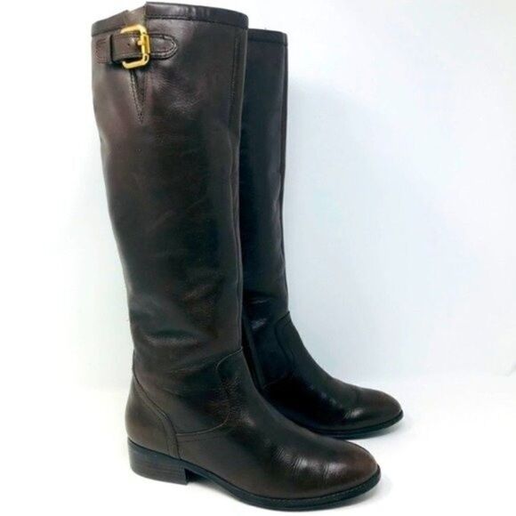 Ralph Lauren tall riding boots brown leather 6.5M equestrian - Picture 1 of 8